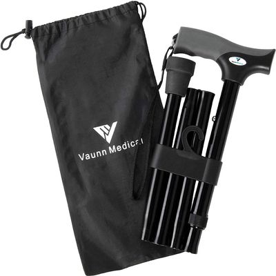 FSA/HSA Eligible, Vaunn Medical Easy Grip Height Adjustable Folding Cane/Walking Stick with Strap/Pouch- Compact, Portable, and Safe Walking Assistant- Non-Slip Grip Handle- Men, Women, Elderly