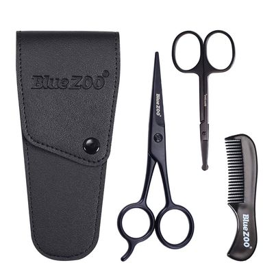 BlueZOO Beard Mustache Scissors and Comb Set Kit for Men Care - (3 Pieces Kit)