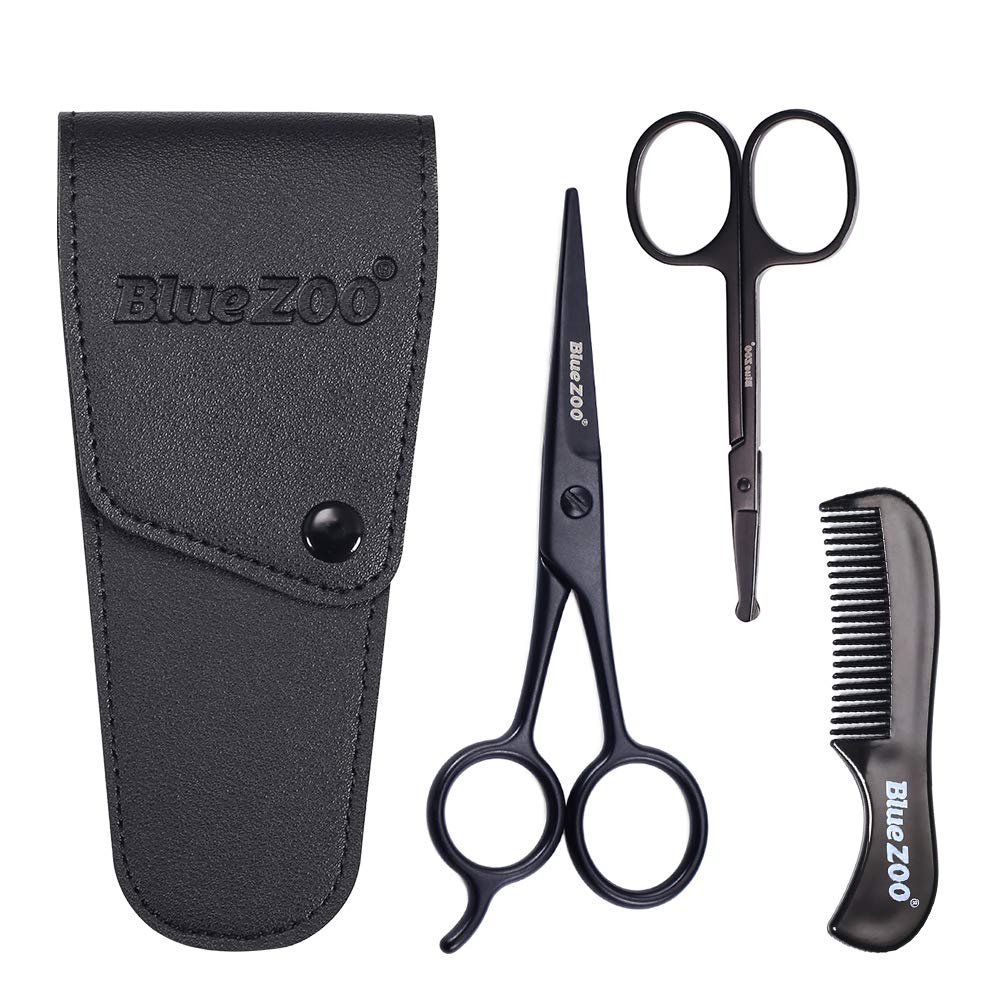 BlueZOO Beard Mustache Scissors and Comb Set Kit for Men Care - (3 Pieces Kit)
