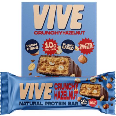Vive Vegan Hazelnut Protein Bar High Protein Chocolate Coated, Plant-Based, Dairy-Free Snack - Pack of 12