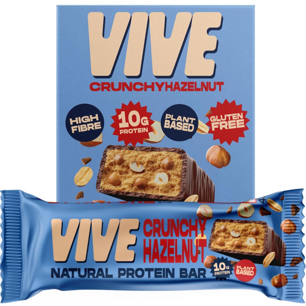Vive Vegan Hazelnut Protein Bar High Protein Chocolate Coated, Plant-Based, Dairy-Free Snack - Pack of 12