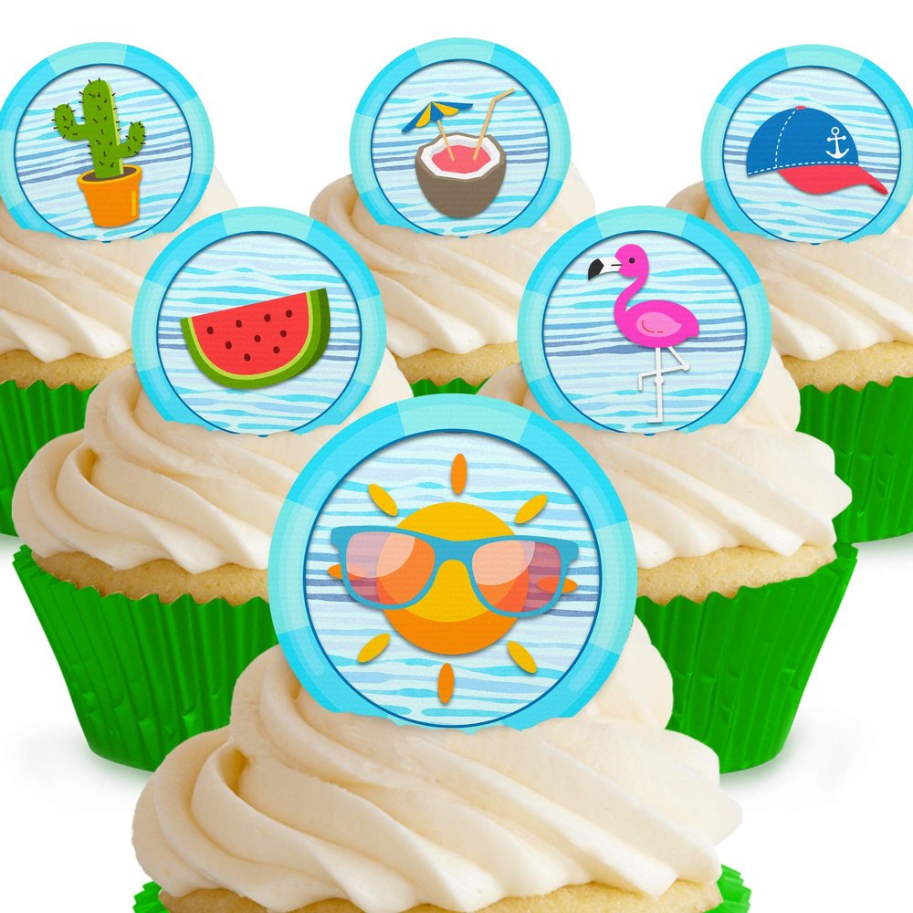 12 x PRE-CUT Summertime Edible Cake Toppers