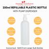 250ml Slimline (HDPE) REFILLABLE Plastic Bottle with Pump - Fits into Our Massage Oil Warmer view 2