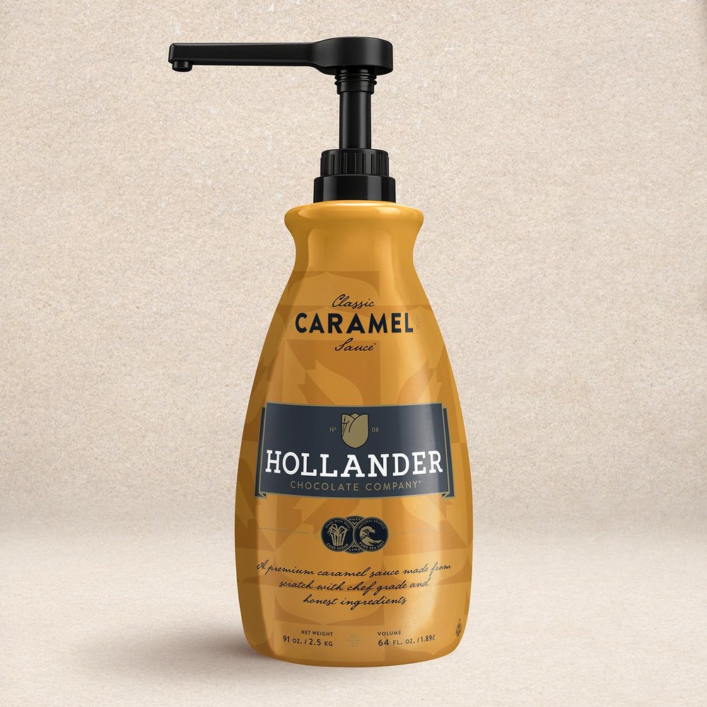 Hollander Chocolate Co. Classic Caramel Caf Sauce for Caramel Lattes & Desserts | Perfect for the Professional or Home Barista | Net Wt. 2.57 KG - 1.89 L (64 fl oz) | Pump Included