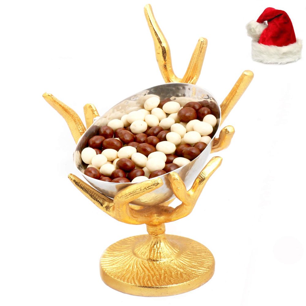Ghasitaram Gifts Christmas Gifts Chocolates Hampers - Silver Designer Tree Nutties Bowl