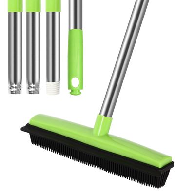 MEIBEI Pet Hair Removal Broom with Squeegee -53", Long Handle Soft Bristle Rubber Broom, Ideal for remove fur from Carpets, Rugs, Hardwood and Linoleum