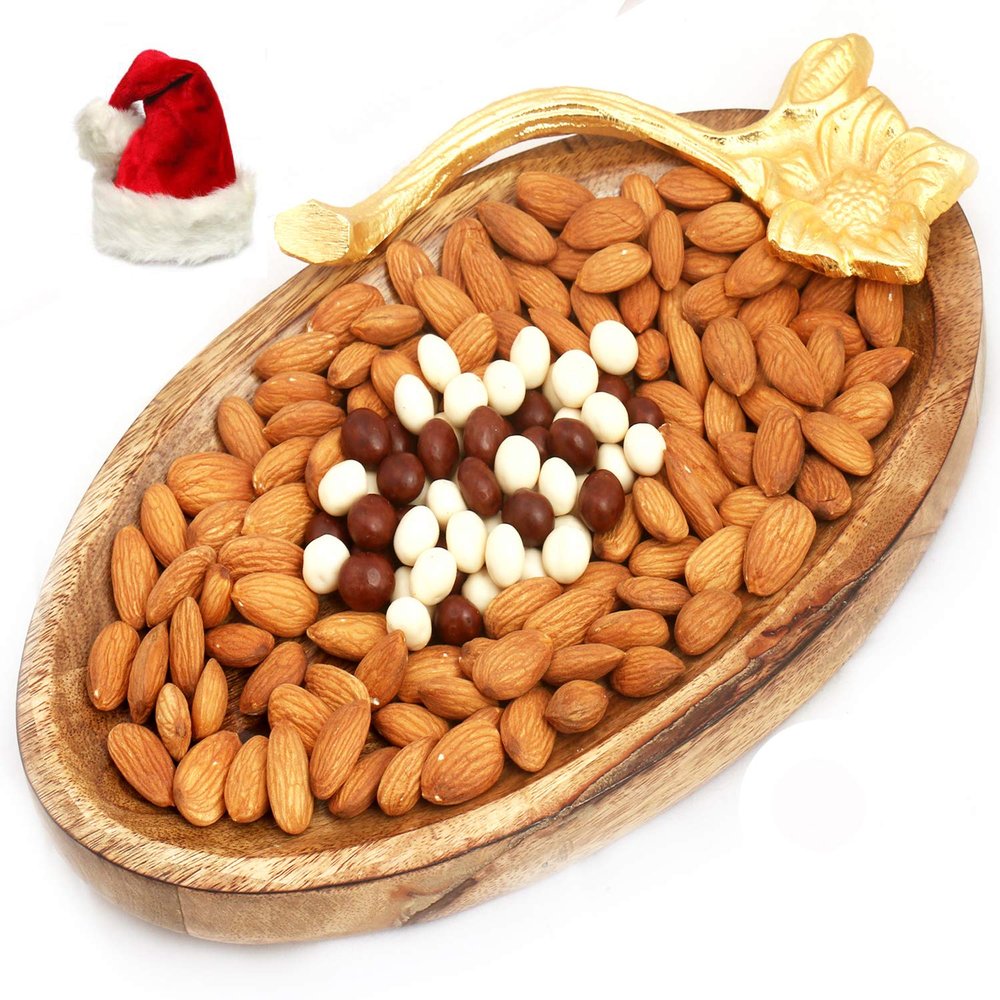 Ghasitaram Gifts Christmas Gifts Hampers - Wooden Almond and Nutties Platter