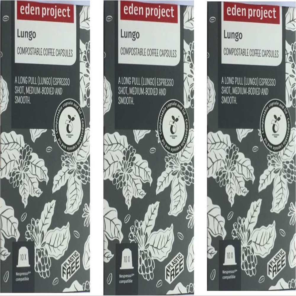 30 PLASTIC FREE Eden Project 100% Home Compostable Lungo Nespresso Compatible Capsules