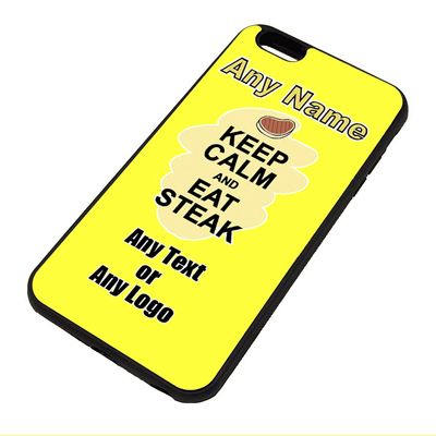 Personalised Gift - Keep Calm Eat Steak iPhone 6 6s Plus + Case (Food Design) Any Name Message Unique Apple TPU Cover - Carry Poster Party Diet Snack Cake Chocolate Fish Chips Fruit Cream Pizza