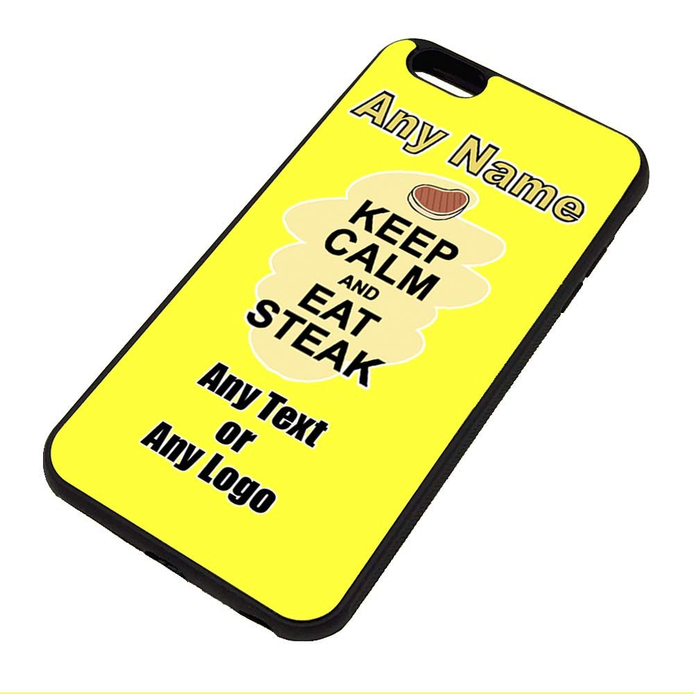 Personalised Gift - Keep Calm Eat Steak iPhone 6 6s Plus + Case (Food Design) Any Name Message Unique Apple TPU Cover - Carry Poster Party Diet Snack Cake Chocolate Fish Chips Fruit Cream Pizza