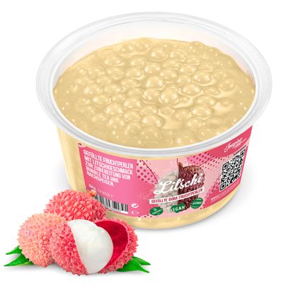 The Inspire Food Company Popping Boba Pearls for Bubble Tea - 450gm | Lychee | Bursting Pearls Bubble | Real Fruit Juice For Shakes, Dessert,Smoothie | 100% Vegan & Glutenfree, No Artificial Colors