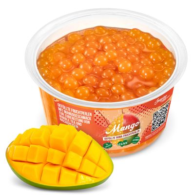 The Inspire Food Company Popping Boba Pearls for Bubble Tea - 450gm | Mango | Bursting Pearls Bubble | Real Fruit Juice For Shakes, Dessert,Smoothie | 100% Vegan & Glutenfree, No Artificial Colors