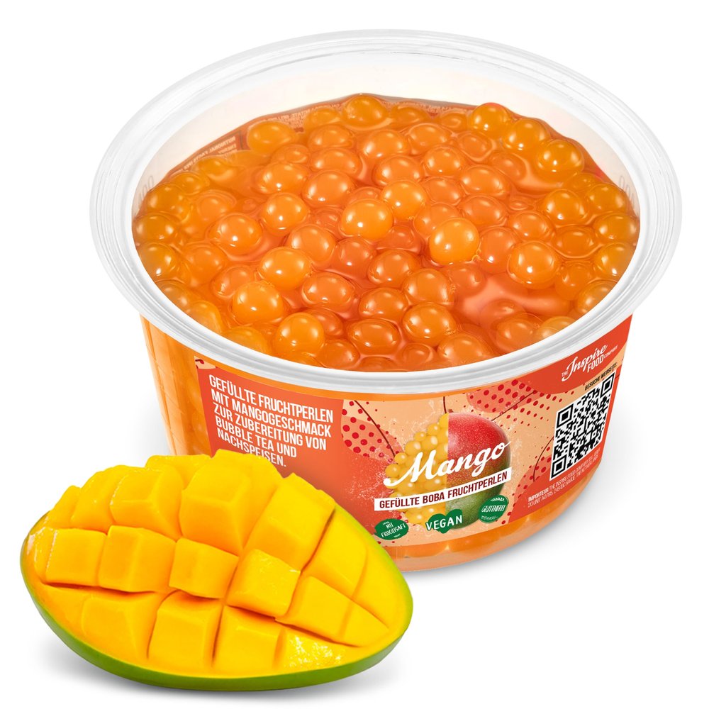 The Inspire Food Company Popping Boba Pearls for Bubble Tea - 450gm | Mango | Bursting Pearls Bubble | Real Fruit Juice For Shakes, Dessert,Smoothie | 100% Vegan & Glutenfree, No Artificial Colors