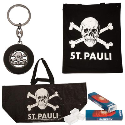 FC St. Pauli Shopping Set Fabric Bag Organic Shopping Bag Recycled Key Chain Shopping Chip Black + Fanergy Grape Sugar