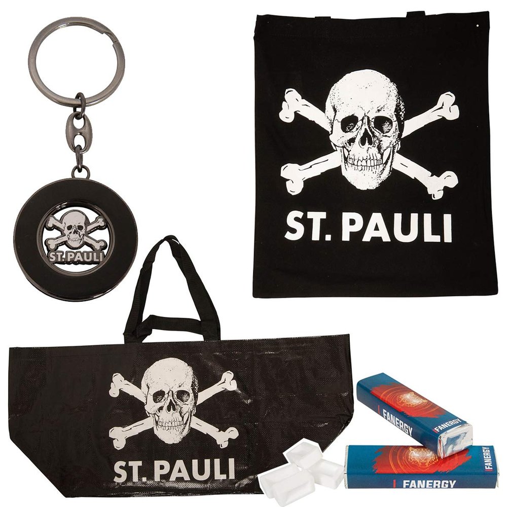 FC St. Pauli Shopping Set Fabric Bag Organic Shopping Bag Recycled Key Chain Shopping Chip Black + Fanergy Grape Sugar