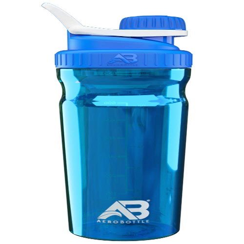 AeroBottle Primus Crystal Water Bottle/Protein Shaker Cup - Wide Mouth, Leak-Proof Screw Cap Design with Loop for Fitness Sports and Outdoors, 32 oz - Blue