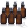 2 oz Frosted Amber Glass Boston Round Black Treatment Pump Bottle (6 Pack) + Funnel view 1