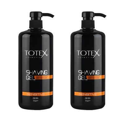 Totex Shaving Gel Sensitive Skin 750ml Pack of 2 Cooling Shave Gel with Pump for Smooth Shave, Anti-Irritation Formula for Men & Women, Full Body & Bikini Line Shaving, Economical Barber Salon Use