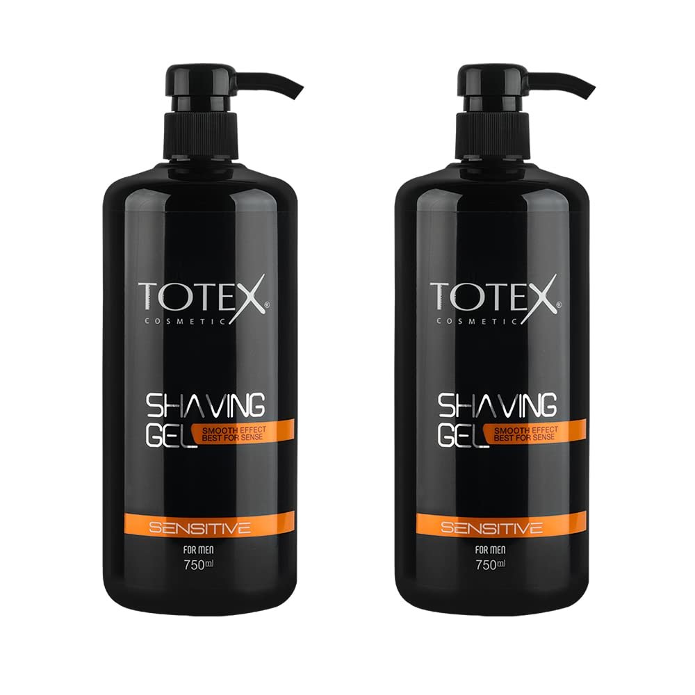 Totex Shaving Gel Sensitive Skin 750ml Pack of 2 Cooling Shave Gel with Pump for Smooth Shave, Anti-Irritation Formula for Men & Women, Full Body & Bikini Line Shaving, Economical Barber Salon Use