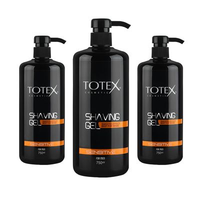 Totex Shaving Gel Sensitive Skin 750ml Pack of 3  Cooling Shave Gel with Pump, Transparent Formula for Smooth Shave, Anti-Irritation Care for Men & Women, Face, Body & Bikini Line Grooming