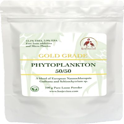 Lonjevitee Phytoplankton 50/50 Blend. Vegan Omega 3, 13.1% DHA and 3.9% EPA, Now Free from Fish Oil. 100 g Pouch