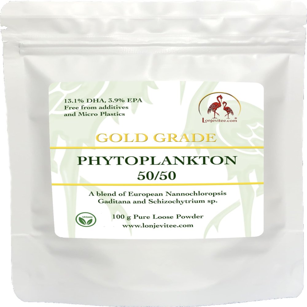 Lonjevitee Phytoplankton 50/50 Blend. Vegan Omega 3, 13.1% DHA and 3.9% EPA, Now Free from Fish Oil. 100 g Pouch