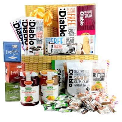 Diabetic Gift Hamper Luxury Extra Large No Added Sugar Food Box with Biscuits, Chocolate, Sweets & Tea Suitable for Reduced Sugar Diets