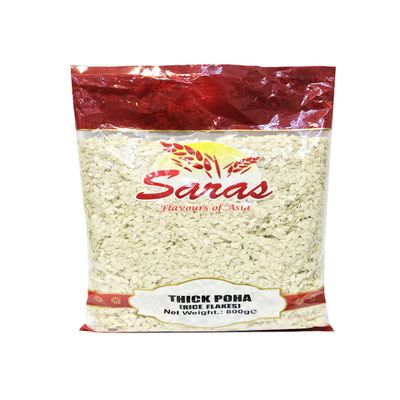 Saras Poha (Rice Flakes) Thin, Thick, Medium, Corn (Makai) 300G/800G (Thick Poha 800G (Rice Flakes))