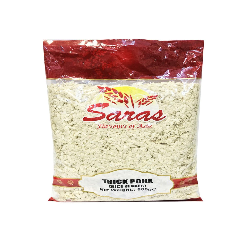 Saras Poha (Rice Flakes) Thin, Thick, Medium, Corn (Makai) 300G/800G (Thick Poha 800G (Rice Flakes))