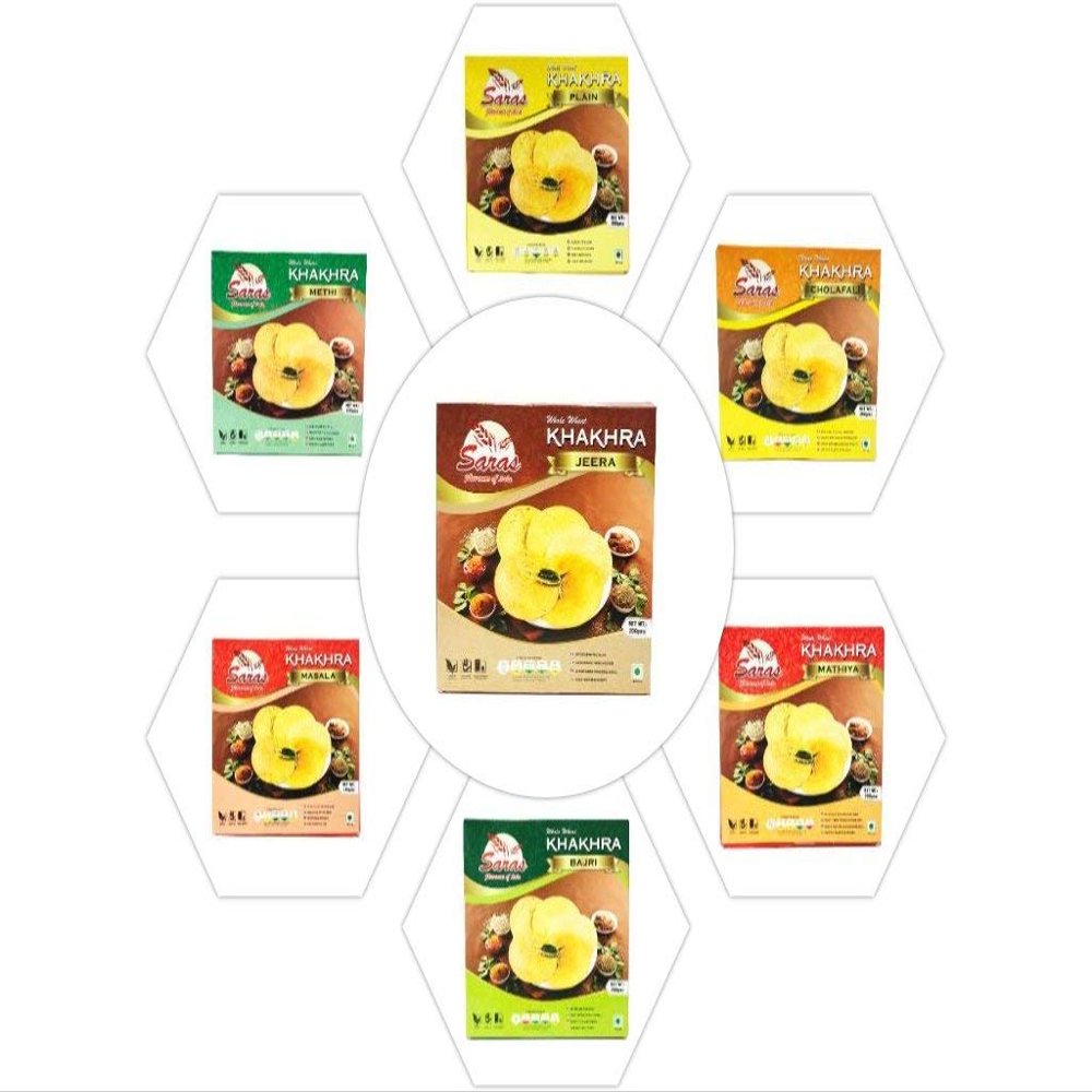 Saras Khakhra 200G/ Flavours-Bajri, Cholafali, Jeera, Mathiya, Methi, Plain, (Khakhra Plain 200G)