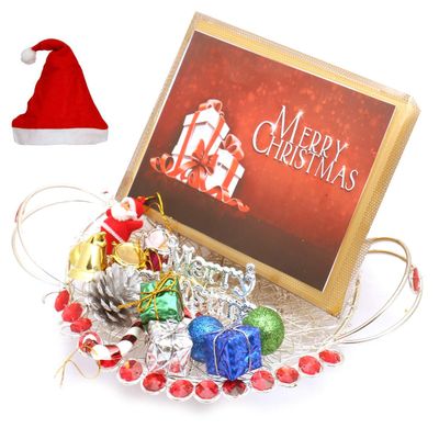 Ghasitaram Gifts Christmas Gifts - Mesh Thali with Christmas Chocolate Bar and Christmas Decor