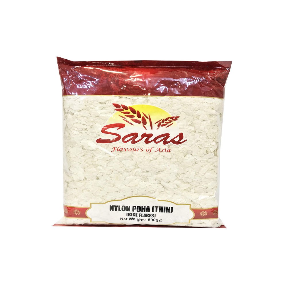 Saras Poha (Rice Flakes) Thin, Thick, Medium, Corn (Makai) 300G/800G (Thin Poha 800G (Rice Flakes))