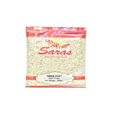 Saras Poha (Rice Flakes) Thin, Thick, Medium, Corn (Makai) 300G/800G (Thick Poha 300G (Rice Flakes))