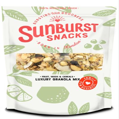 Sunburst Snacks Luxury Granola Mix With Nuts, Coconut and Sultanas, Crunchy and Flavourful Breakfast, Resealable and Recyclable Pouch, 500g