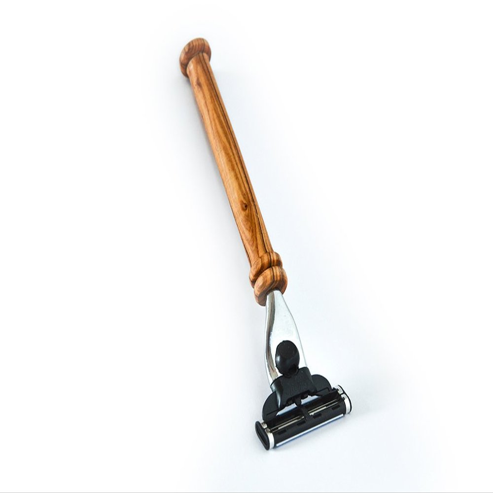 D.O.M. K2 Wet Razor with Elegant Handle Made of Natural Olive Wood "M3" (with Gift Box)