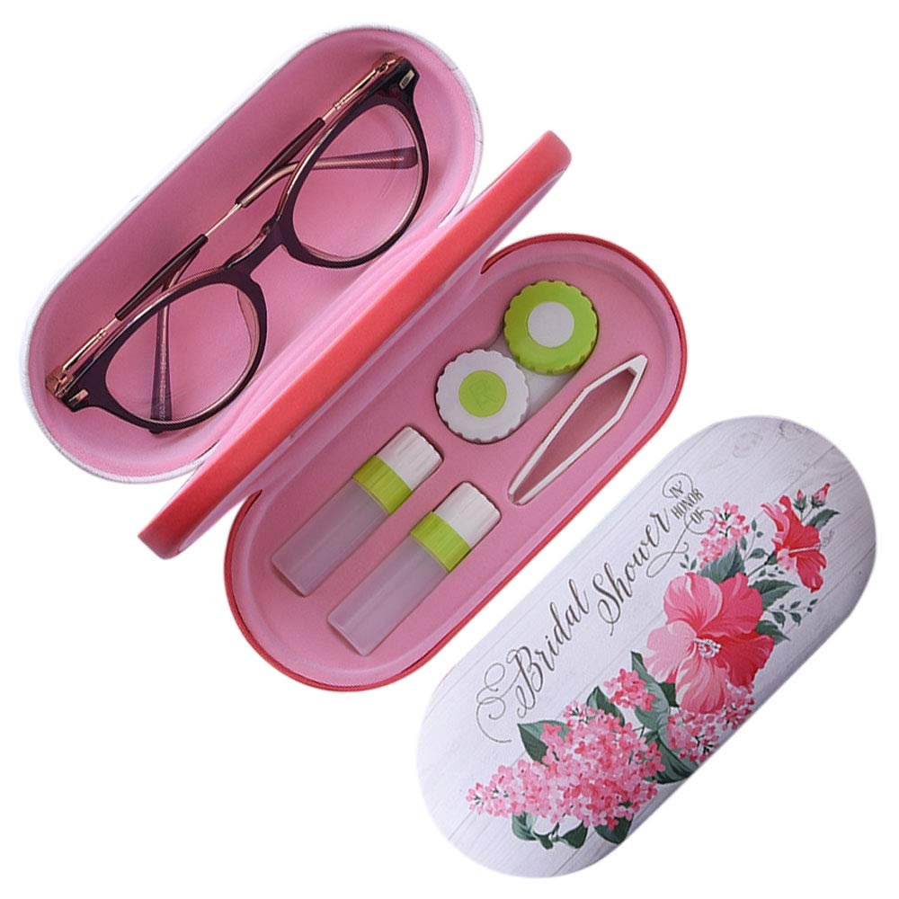 Onwon 2-in-1 Glasses Case Len Case & Eye Glasses Double Layer Storage Case with Mirror - Fresh Creative Double Sided Portable Design Perfect for Home, Office and Travel (Red)