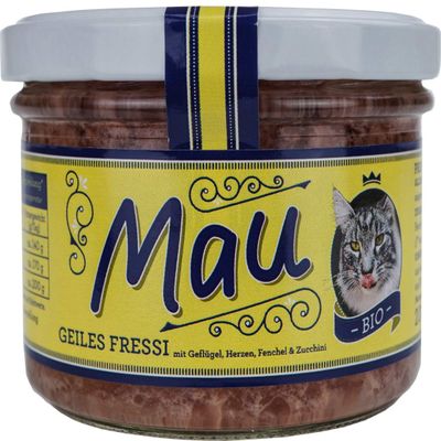 Mau Organic Cat Food Geiles Fressi 2 x 200 g with Poultry, Chicken, Fennel and Zucchini in Resealable Glass