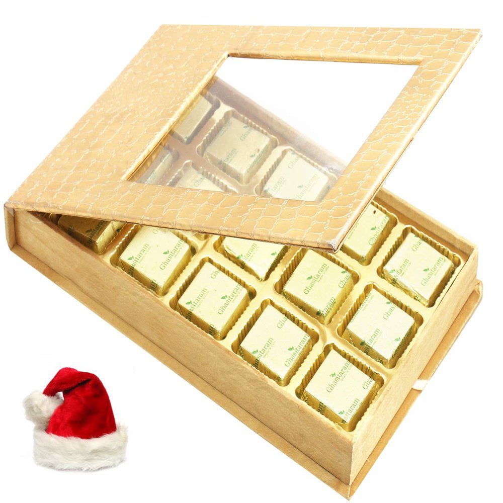Ghasitaram Gifts Christmas Gifts Sugafree Chocolates- Golden Leather Finish 15 pcs Sugafree Chocolates Box