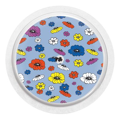 2X Flower Frenzy - Sticker Skin for Freestyle Libre Sensor Color Hellblau