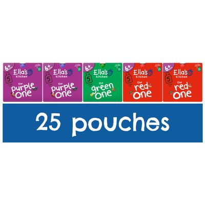 Ella's Kitchen Organic Fruit Smoothie Assortment, Pack of 25 Pouches (10 x Red, 10 x Purple, 5 x Green)