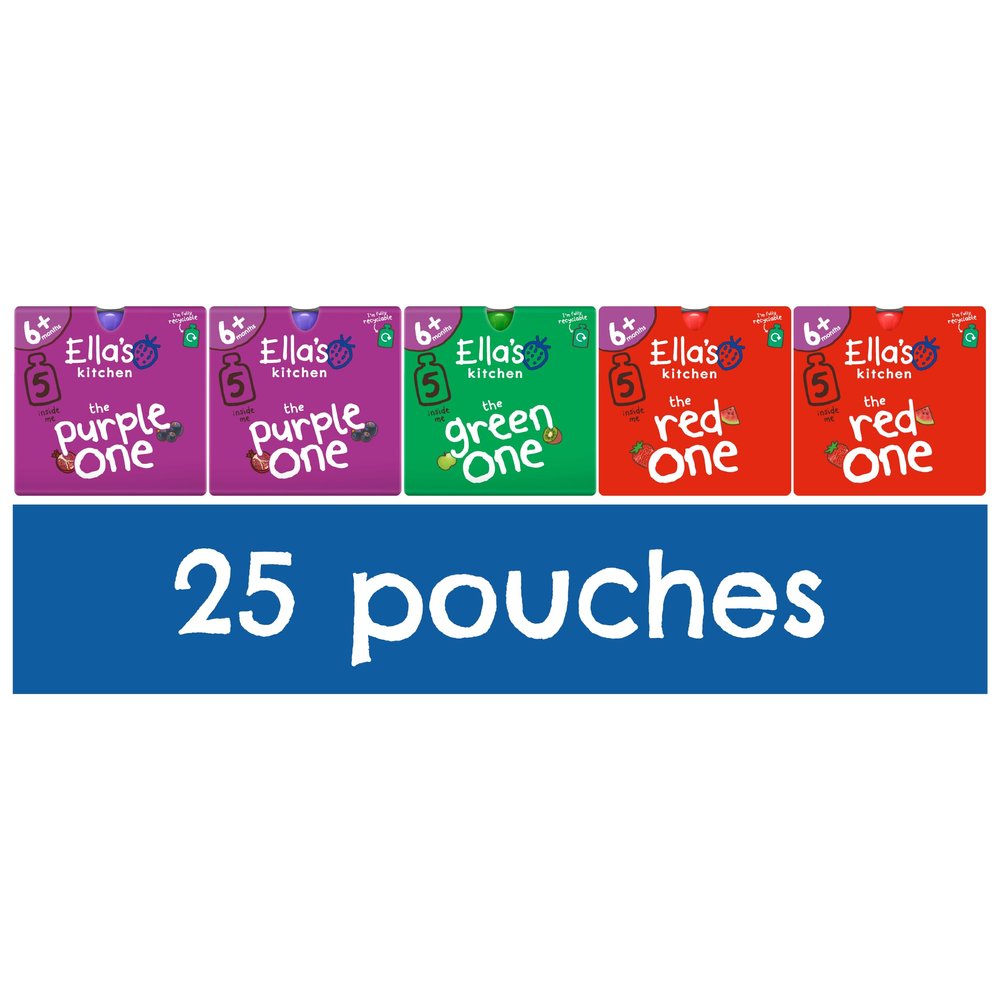 Ella's Kitchen Organic Fruit Smoothie Assortment, Pack of 25 Pouches (10 x Red, 10 x Purple, 5 x Green)
