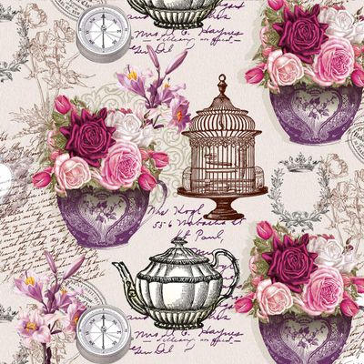 20 Napkins Roses on Vintage Elements / Compass / Cage / Flowers 33 x 33 cm