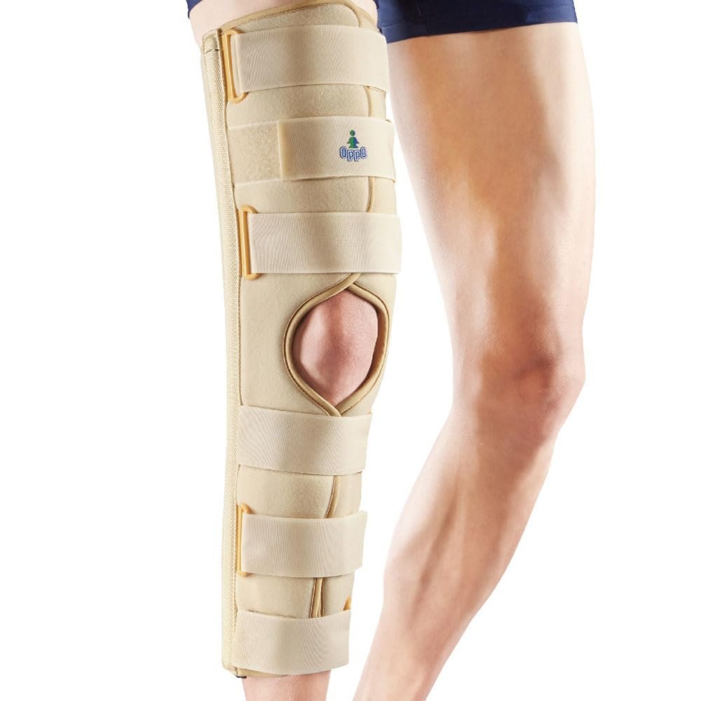 OPPO Knee Immobiliser with stays & adjustable straps to support & stabilise knee joint following injury, fracture & surgery (Small, 20"/ 51cms Length)