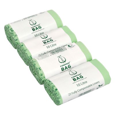 10 Litre x 100 Compost Bag Compostable Bags - Kitchen Caddy Liner - Food Waste Bin Liners - EN 13432-10L Bags with Composting Guide