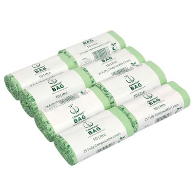 10 Litre x 200 Compost Bag Compostable Bags - Kitchen Caddy Liner - Food Waste Bin Liners - EN 13432-10L Bags with Composting Guide