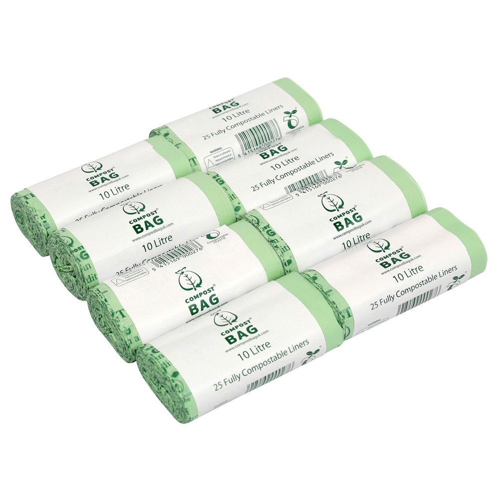 10 Litre x 200 Compost Bag Compostable Bags - Kitchen Caddy Liner - Food Waste Bin Liners - EN 13432-10L Bags with Composting Guide