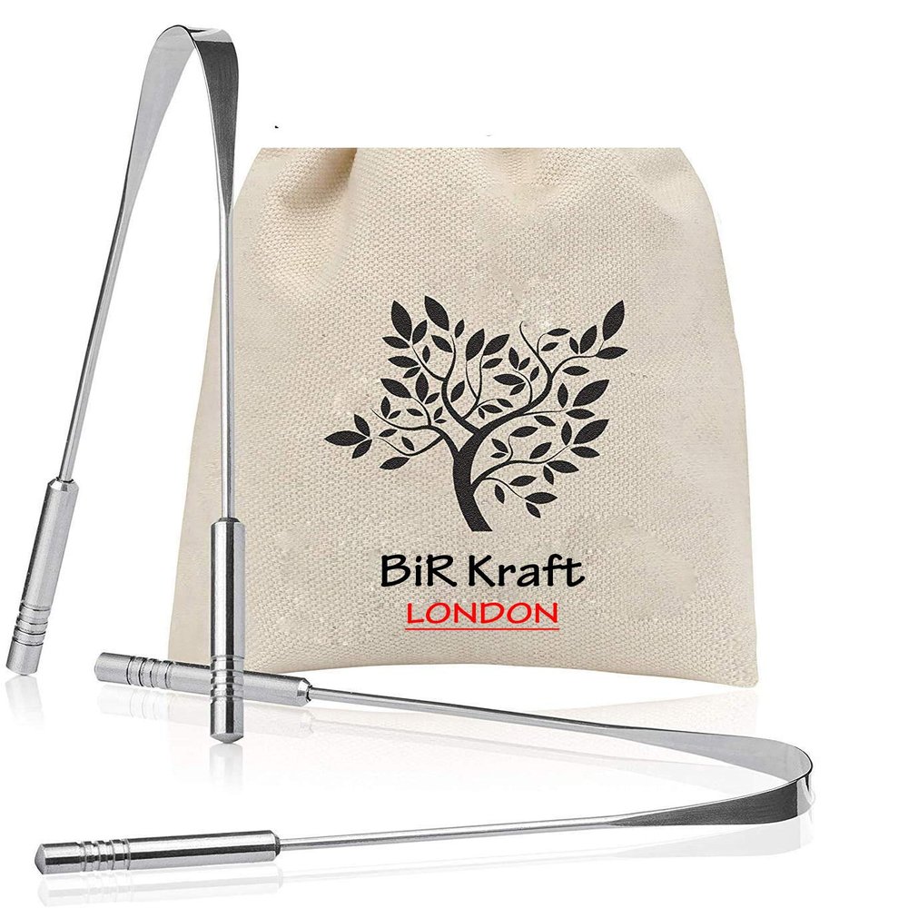2 x Stainless Steel Tongue Scraper | Naturally Anti-Microbial Bad Breath Fight | BiR Kraft (2)