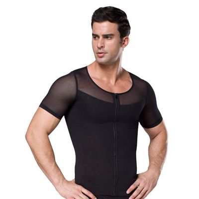 BaronHong Gynecomastia Men Shapewear Zip UP Chest Binder Tummy Control Top(Black,S)