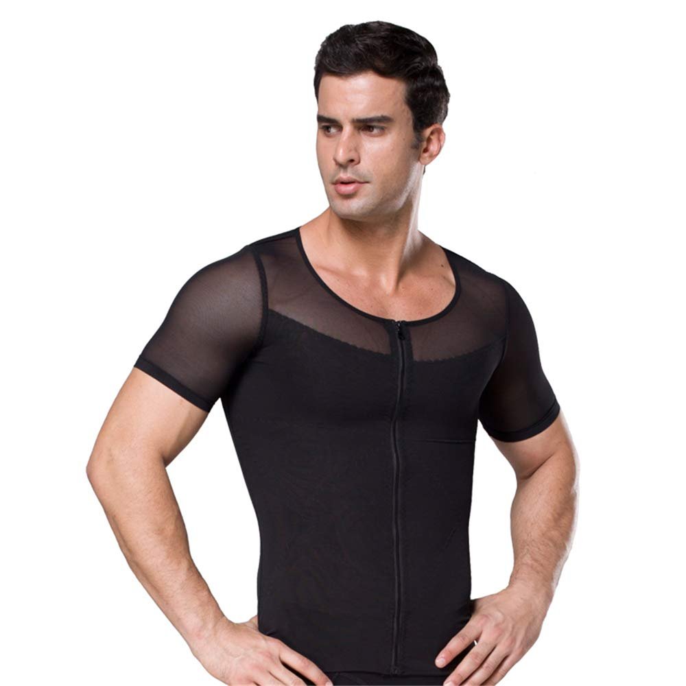 BaronHong Gynecomastia Men Shapewear Zip UP Chest Binder Tummy Control Top(Black,M)