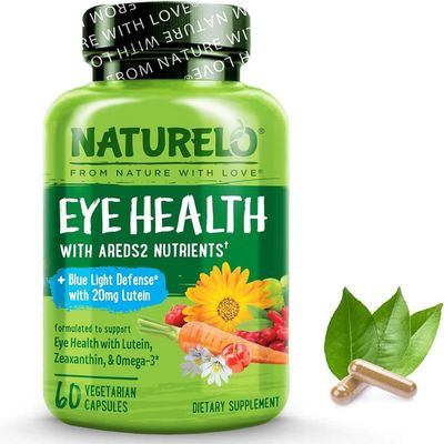NATURELO Eye Health - AREDS 2 Formula with Lutein, Zeaxanthin, Natural Vitamin A & Vitamin E & Zinc - Best Supplement for Dry Eyes, Vision Preservation - 60 Vegan Capsules | 1 Month Supply